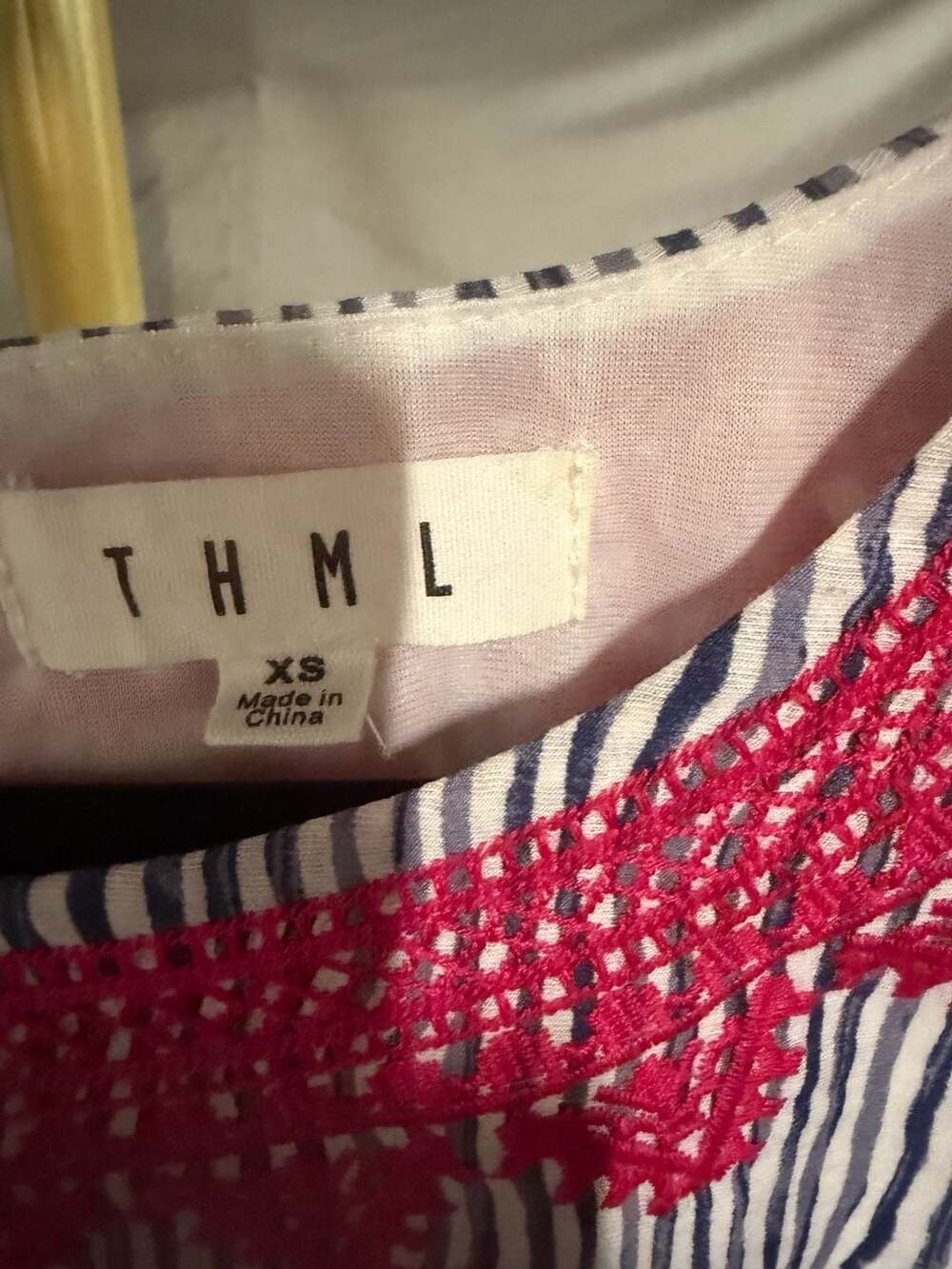 THML Blue and White Wavy Stripe Embroidered Ruffle Sleeve Mini Dress - Picture 2 of 3